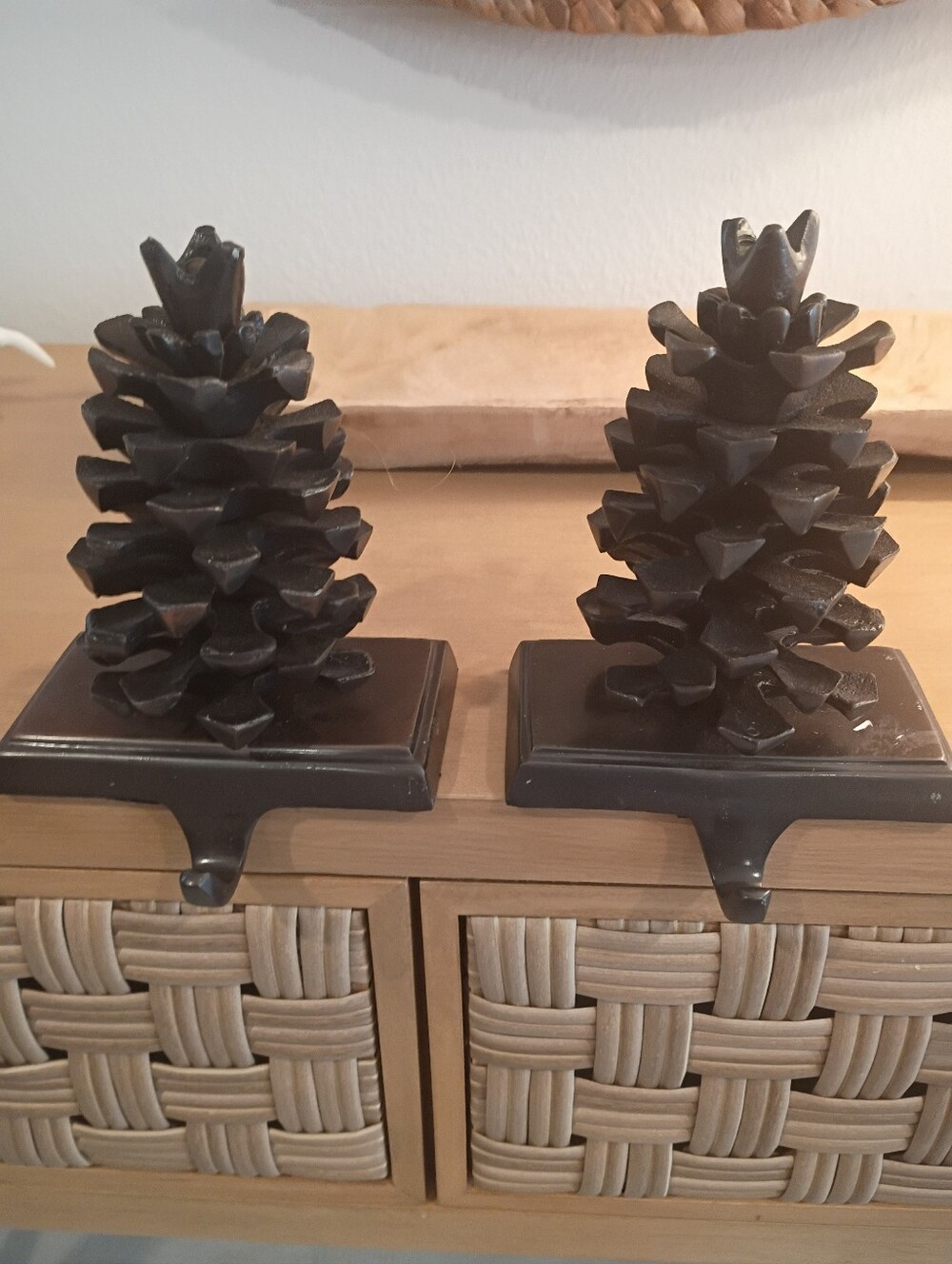 Christmas Metal Pinecone Stocking Mantal Holders Set Of 2
